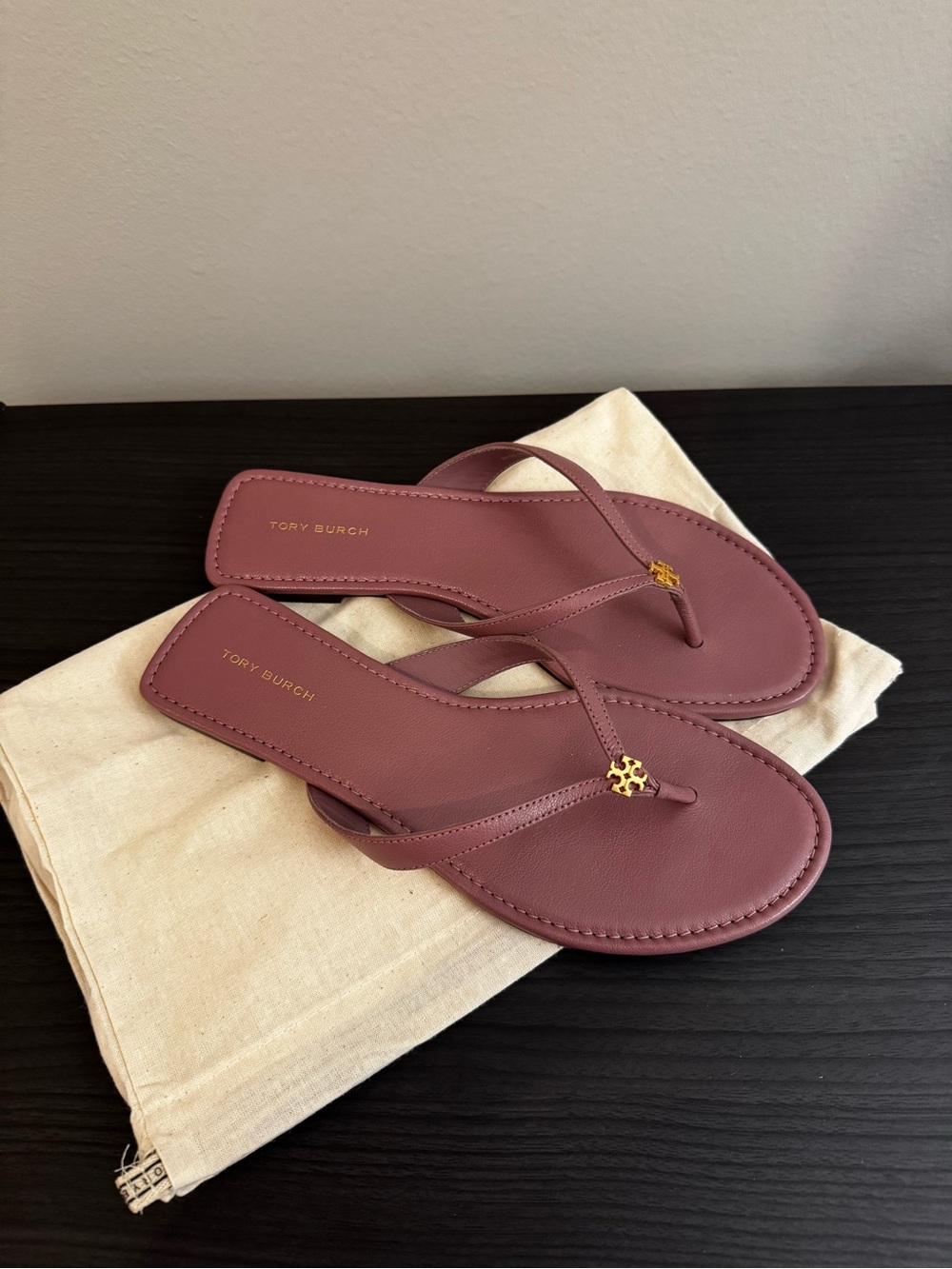 Tory Burch Mauve Leather Thong Sandals